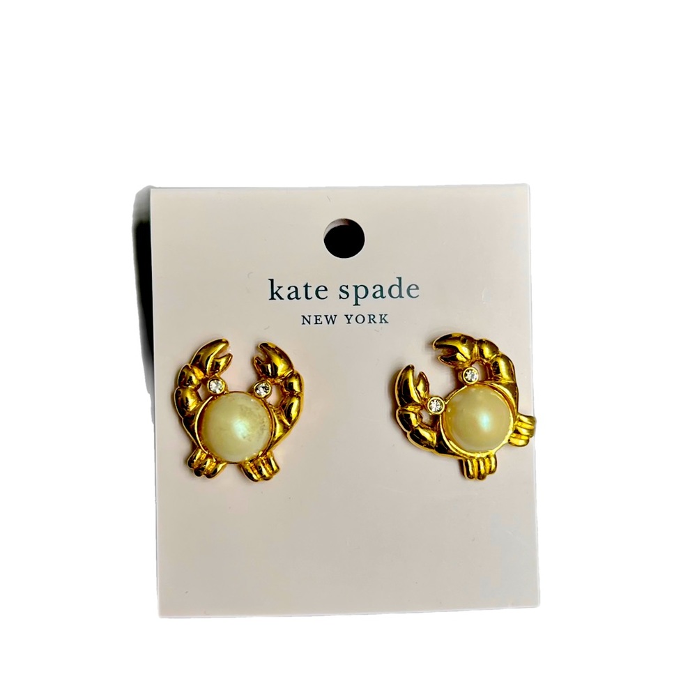 Kate Spade crab cancer earrings Gold and pearl